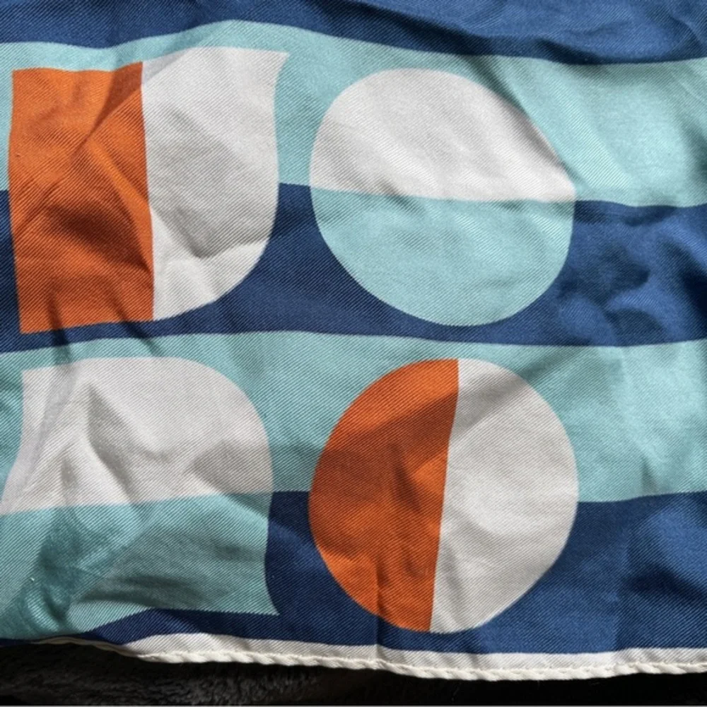 Kate Spade Teal and Blue‎ Striped Scarf with Fringe Trimmed Ends